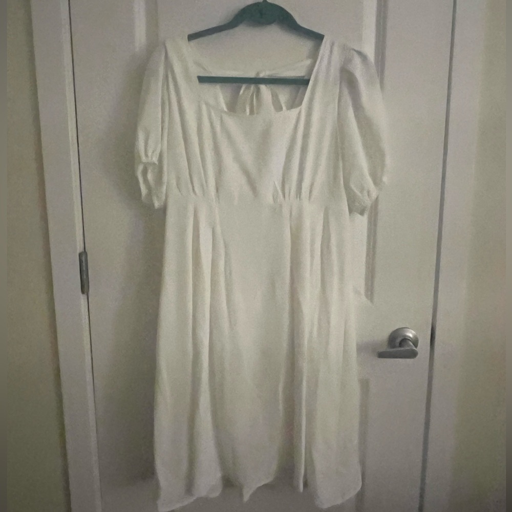 Shein Babydoll Tie-Back White Dress with Sleeves